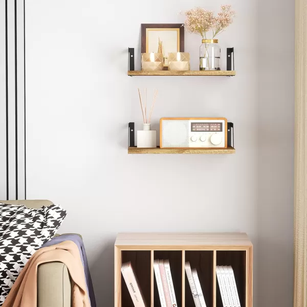 SRIWATANA Floating Shelves Wall Mounted Set of 2 Rustic Wood Shelves with Large CapacityCarbonized BlackCarbonized Black
