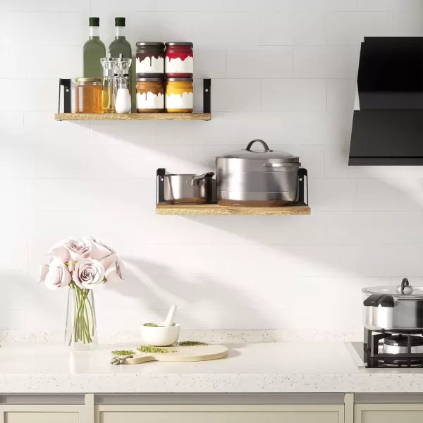 SRIWATANA Floating Shelves Wall Mounted Set of 2 Rustic Wood Shelves with Large CapacityCarbonized BlackCarbonized Black