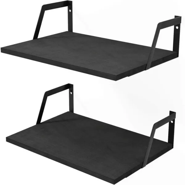 SRIWATANA Floating Shelves Wall Mounted Set of 2 Rustic Wood Shelves with Large CapacityCarbonized BlackBlack