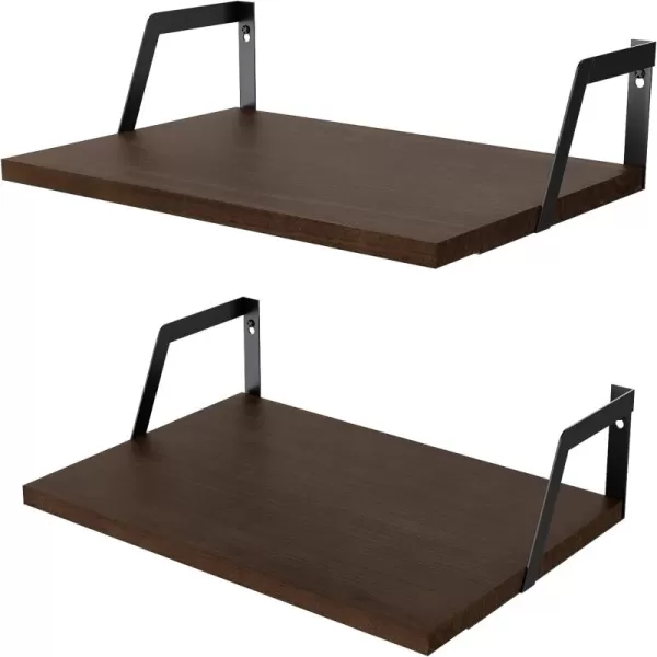 SRIWATANA Floating Shelves Wall Mounted Set of 2 Rustic Wood Shelves with Large CapacityCarbonized BlackDark Walnut