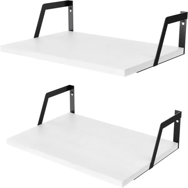 SRIWATANA Floating Shelves Wall Mounted Set of 2 Rustic Wood Shelves with Large CapacityCarbonized BlackWashed White