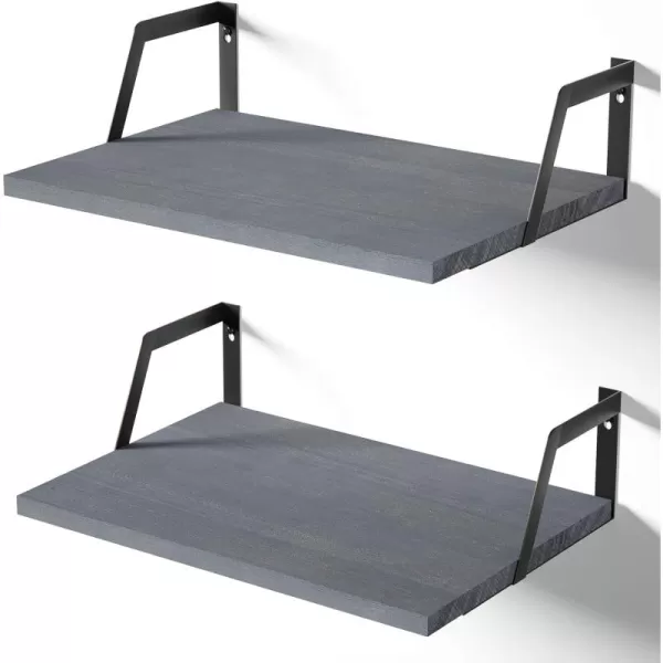 SRIWATANA Floating Shelves Wall Mounted Set of 2 Rustic Wood Shelves with Large CapacityCarbonized BlackWeathered Gray