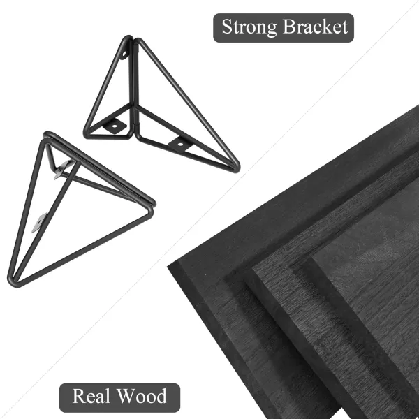 SRIWATANA Floating Shelves Wall Mounted Rustic Wood Wall Shelves Set of 3 for Bedroom Living Room Kitchen Bathroom  BlackBlack