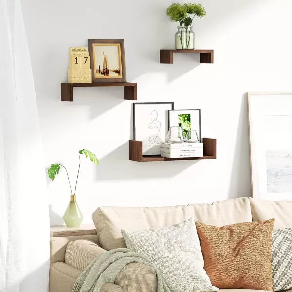 SRIWATANA Floating Shelves Wall Mounted Solid Wood Wall Shelves BlackDark Brown