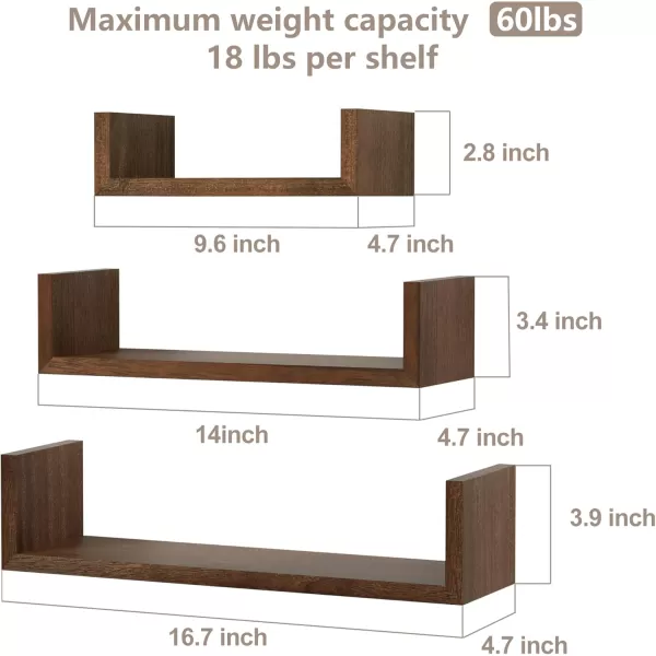 SRIWATANA Floating Shelves Wall Mounted Solid Wood Wall Shelves BlackDark Brown