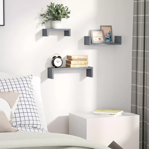 SRIWATANA Floating Shelves Wall Mounted Solid Wood Wall Shelves BlackWeathered Gray