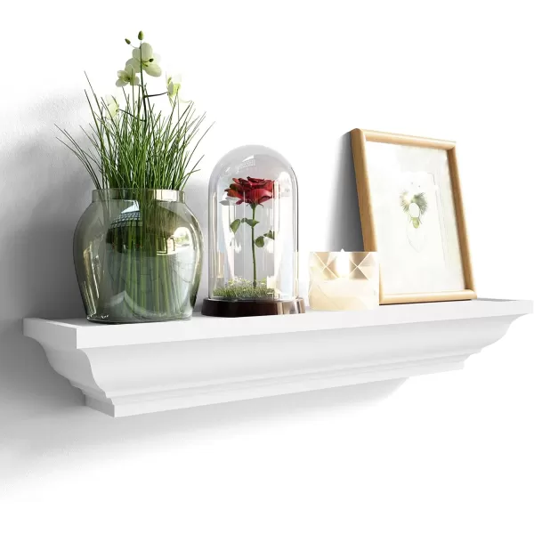 SRIWATANA White Floating Shelves 24 Inch Solid Wood Storage Wall Shelves Set of 4 Display Ledge Shelves Decor for Bedroom Living Room Bathroom Kitchen  WhiteWhite