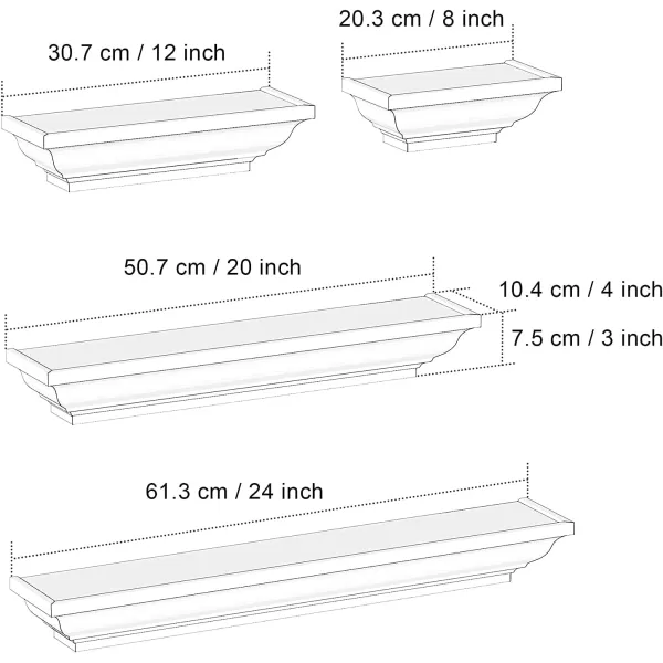 SRIWATANA White Floating Shelves 24 Inch Solid Wood Storage Wall Shelves Set of 4 Display Ledge Shelves Decor for Bedroom Living Room Bathroom Kitchen  WhiteWhite