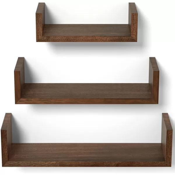 SRIWATANA Floating Shelves Wall Mounted Solid Wood Wall Shelves BlackDark Brown