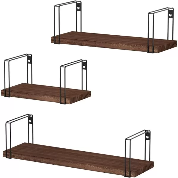 SRIWATANA Rustic Floating Shelves Hanging Shelves Wall Mount Set of 3 17 Inch Wood Shelves for Decor Bedroom Bathroom Laundry Room Living Room Kitchen Office  Carbonized BlackDark Walnut