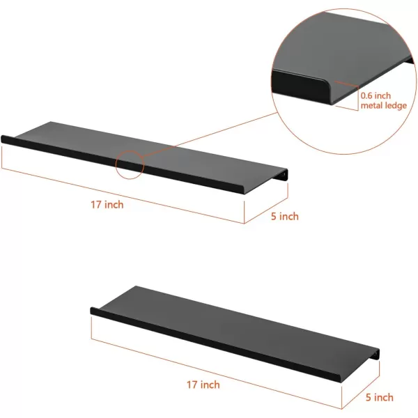 SRIWATANA Black Metal Wall Shelves 2 Set Floating Shelves for Bedroom Living Room Bathroom Kitchen  Matte BlackMatte Black