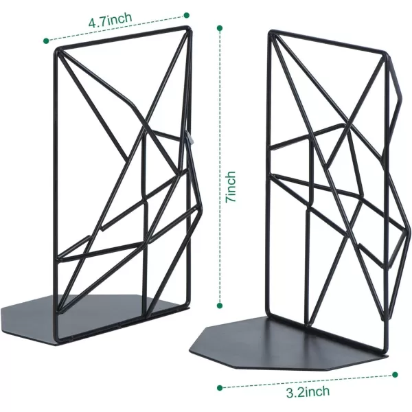 SRIWATANA Bookends Black Decorative Metal Book Ends Supports for Shelves Unique Geometric Design1 Pair2 PiecesBlack