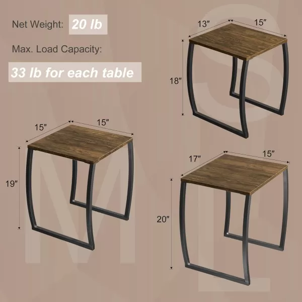 SRIWATANA Nesting Tables Vintage Side End Tables Living Room Coffee Snack Table Set of 3