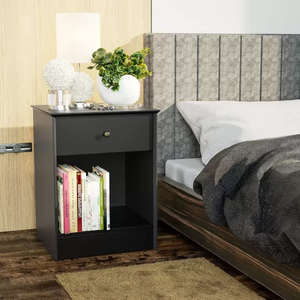 SRIWATANA Nightstand 2Tier Bedside Table with Drawer Modern End Table Black