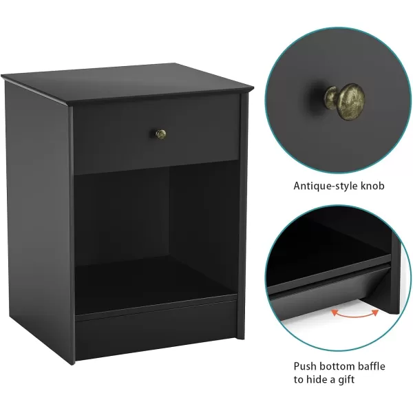 SRIWATANA Nightstand 2Tier Bedside Table with Drawer Modern End Table Black