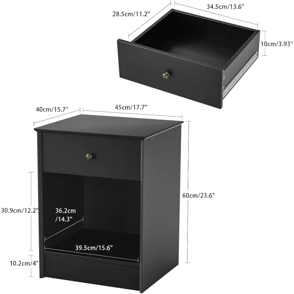 SRIWATANA Nightstand 2Tier Bedside Table with Drawer Modern End Table Black