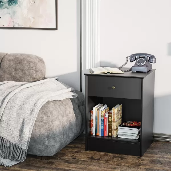 SRIWATANA Nightstand 2Tier Bedside Table with Drawer Modern End Table Black