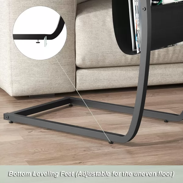 SRIWATANA Side Table C Shaped End Table with Storage Pocket and Rolling Wheels for Laptop Coffee Snack Light WalnutBlack