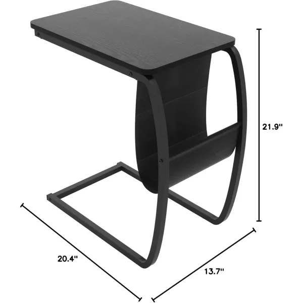 SRIWATANA Side Table C Shaped End Table with Storage Pocket and Rolling Wheels for Laptop Coffee Snack Light WalnutBlack