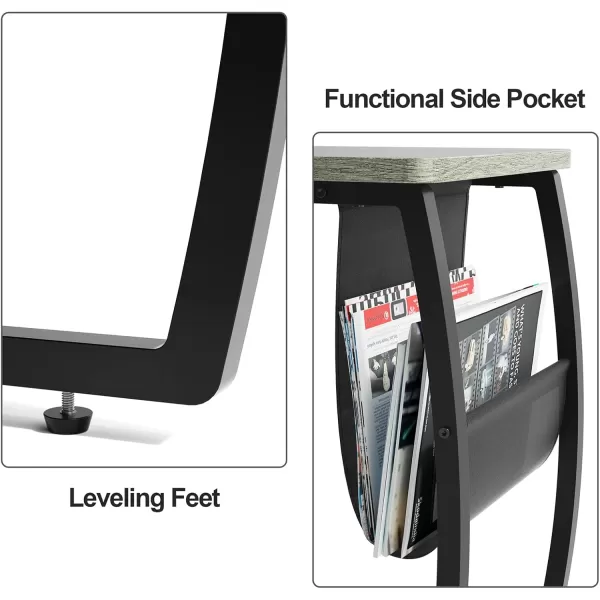SRIWATANA Side Table C Shaped End Table with Storage Pocket and Rolling Wheels for Laptop Coffee Snack Light WalnutGrey