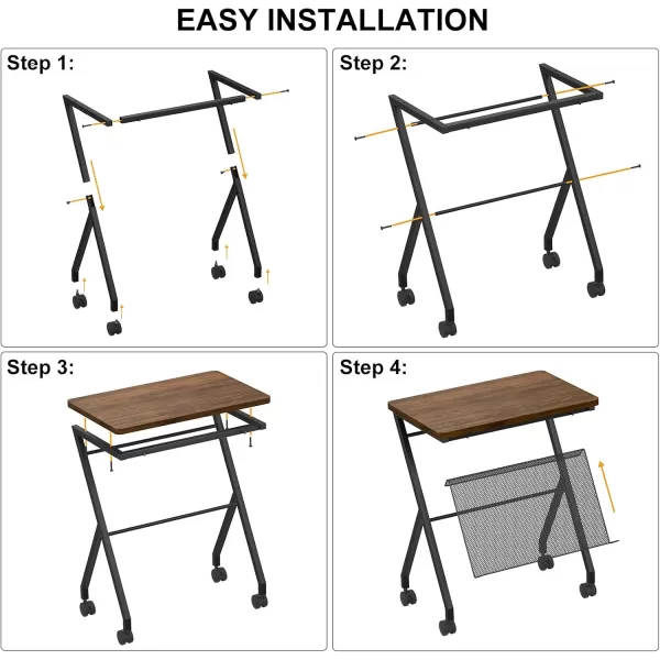 SRIWATANA Side Table End Table with Detachable Grid Panel and Rolling Wheels Perfect for Your Living Room ampamp Bedroom Mobile Couch Table for Bed Laptop Coffee Dark Walnut