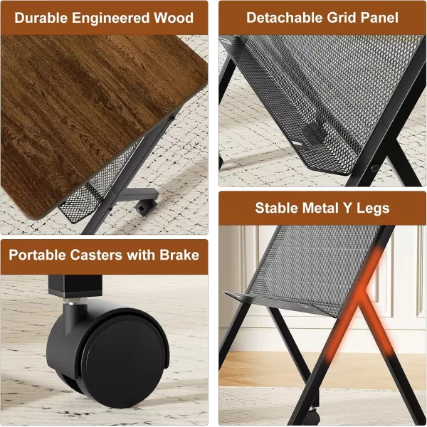 SRIWATANA Side Table End Table with Detachable Grid Panel and Rolling Wheels Perfect for Your Living Room ampamp Bedroom Mobile Couch Table for Bed Laptop Coffee Dark Walnut