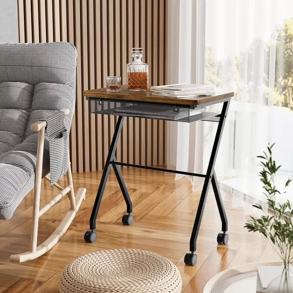 SRIWATANA Side Table End Table with Detachable Grid Panel and Rolling Wheels Perfect for Your Living Room ampamp Bedroom Mobile Couch Table for Bed Laptop Coffee Dark Walnut