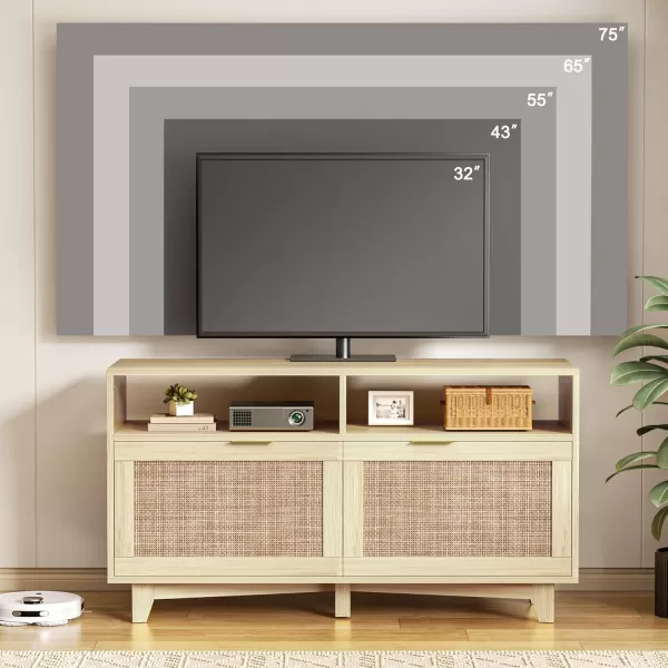 SRIWATANA TV Stand for Televisions up to 55 Inch Wooden TV Cabinet with 2 Rattan Doors Entertainment Center with Storage Media Furniture for Living Room Bedroom Oak