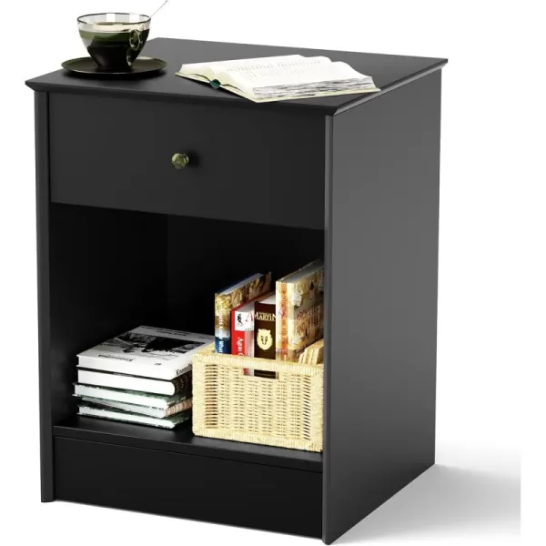 SRIWATANA Nightstand 2Tier Bedside Table with Drawer Modern End Table Black