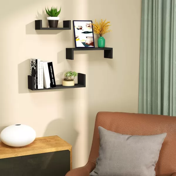 imageSRIWATANA Floating Shelves Wall Mounted Solid Wood Wall Shelves Black2weathered Black