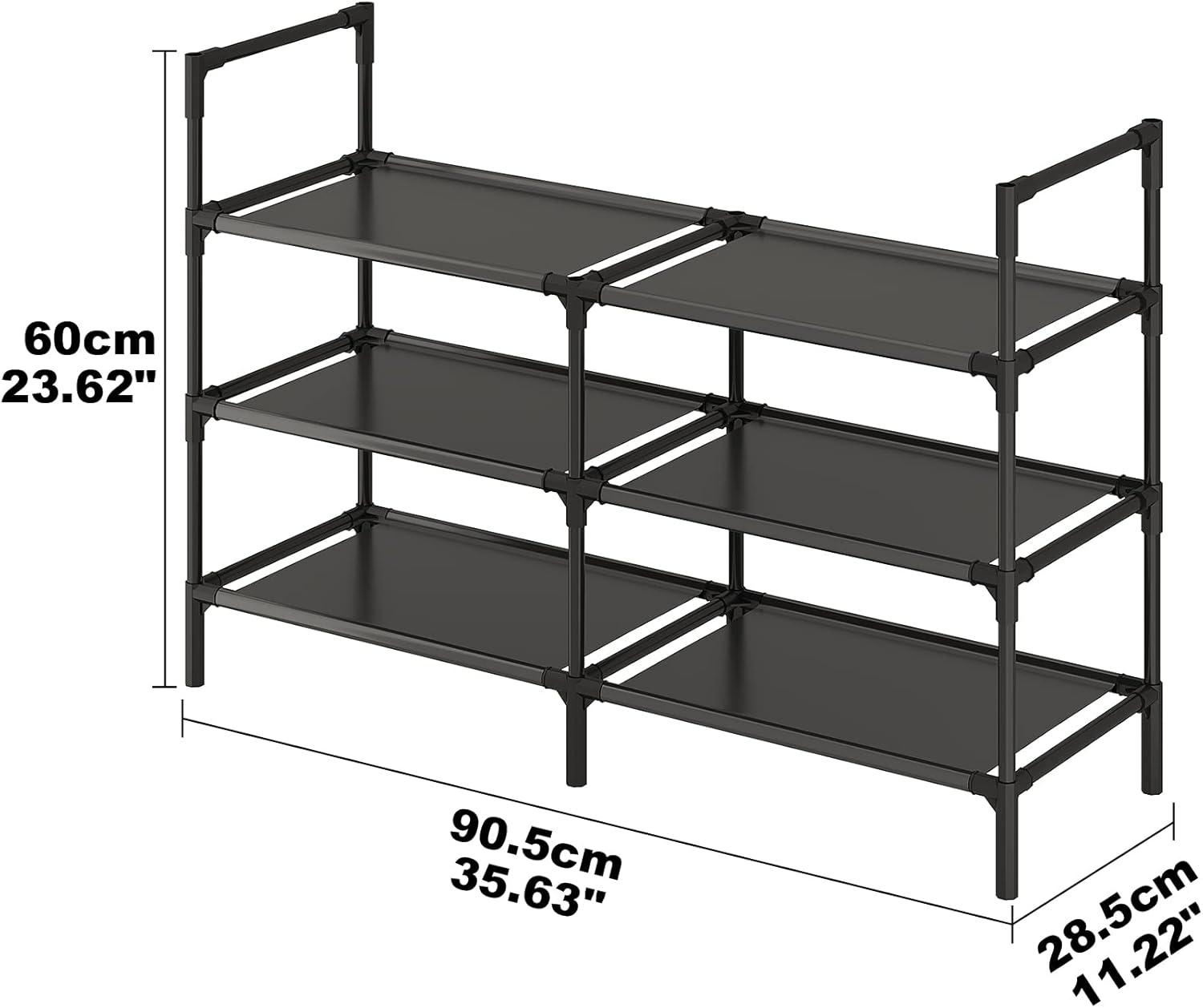imageCalmootey 3Tier Shoe Rack Double Row Storage Organizer1215 Pairs Shoe Storage Shelf for EntrywayLiving RoomBlackBlack