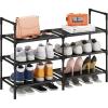 imageCalmootey 3Tier Shoe Rack Double Row Storage Organizer1215 Pairs Shoe Storage Shelf for EntrywayLiving RoomBlackBlack