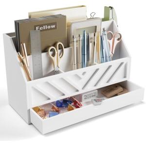 imageSRIWATANA Mail Organizer Countertop White Desk Organizer with Drawer Mail Holder for Counter File Sorter Letter Paper Holder