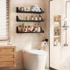 image:imageSRIWATANA Floating Shelves for Wall Decor Bridge Design Wood Wall Shelves for Bedroom Bathroom Living Room amp Kitchen Set of 3 BlackBlack