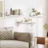 image:imageSRIWATANA Floating Shelves for Wall Decor Bridge Design Wood Wall Shelves for Bedroom Bathroom Living Room amp Kitchen Set of 3 BlackWhite