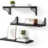 image:imageSRIWATANA Floating Shelves for Wall Decor Bridge Design Wood Wall Shelves for Bedroom Bathroom Living Room amp Kitchen Set of 3 BlackBlack