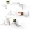image:imageSRIWATANA Floating Shelves for Wall Decor Bridge Design Wood Wall Shelves for Bedroom Bathroom Living Room amp Kitchen Set of 3 BlackWhite
