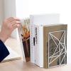 image:imageSRIWATANA Book Ends White Decorative Metal Bookends for Shelves Unique Geometric Design2 Pairs4 PiecesWhite