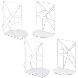image:imageSRIWATANA Book Ends White Decorative Metal Bookends for Shelves Unique Geometric Design2 Pairs4 PiecesWhite