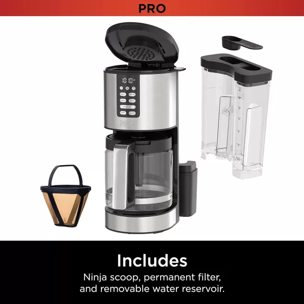Ninja 14 Cup  Programmable Coffee Maker XL Pro with Permanent Filter 2 Brew Styles Classic ampamp Rich 4 Programs Small Batch Delay Brew Freshness Timer ampamp Keep Warm Stainless Steel DCM201Stainless Steel