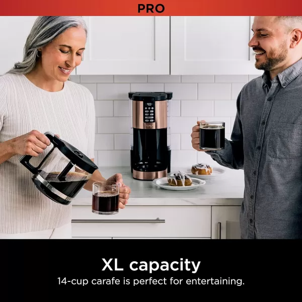 Ninja 14 Cup  Programmable Coffee Maker XL Pro with Permanent Filter 2 Brew Styles Classic ampamp Rich 4 Programs Small Batch Delay Brew Freshness Timer ampamp Keep Warm Stainless Steel DCM201Copper