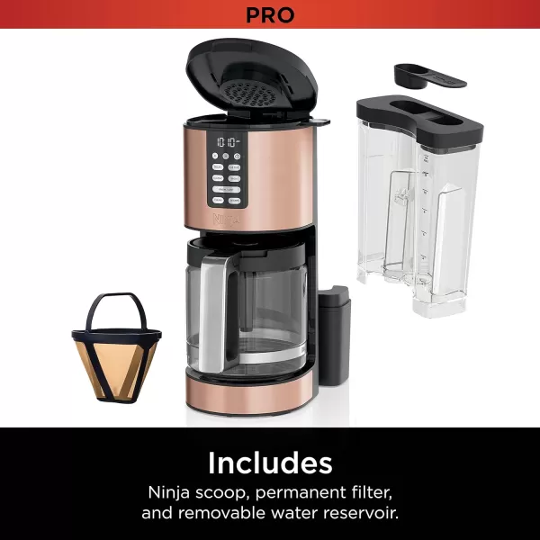 Ninja 14 Cup  Programmable Coffee Maker XL Pro with Permanent Filter 2 Brew Styles Classic ampamp Rich 4 Programs Small Batch Delay Brew Freshness Timer ampamp Keep Warm Stainless Steel DCM201Copper