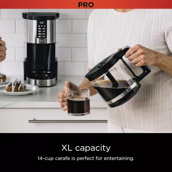Ninja 14 Cup  Programmable Coffee Maker XL Pro with Permanent Filter 2 Brew Styles Classic ampamp Rich 4 Programs Small Batch Delay Brew Freshness Timer ampamp Keep Warm Stainless Steel DCM201Stainless Steel