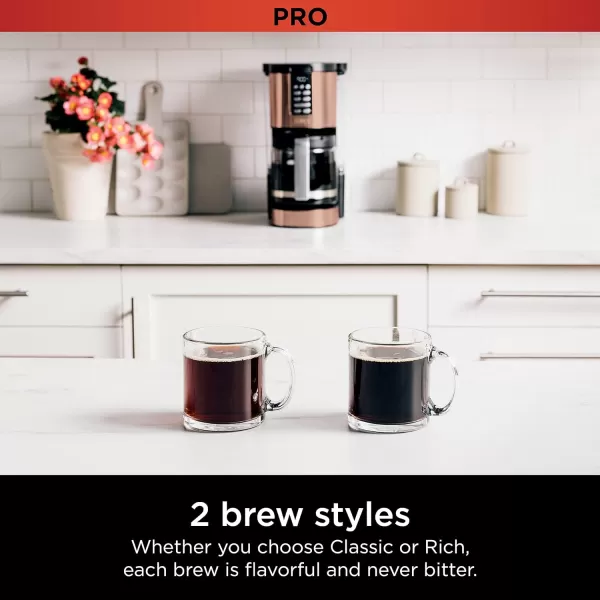 Ninja 14 Cup  Programmable Coffee Maker XL Pro with Permanent Filter 2 Brew Styles Classic ampamp Rich 4 Programs Small Batch Delay Brew Freshness Timer ampamp Keep Warm Stainless Steel DCM201Copper