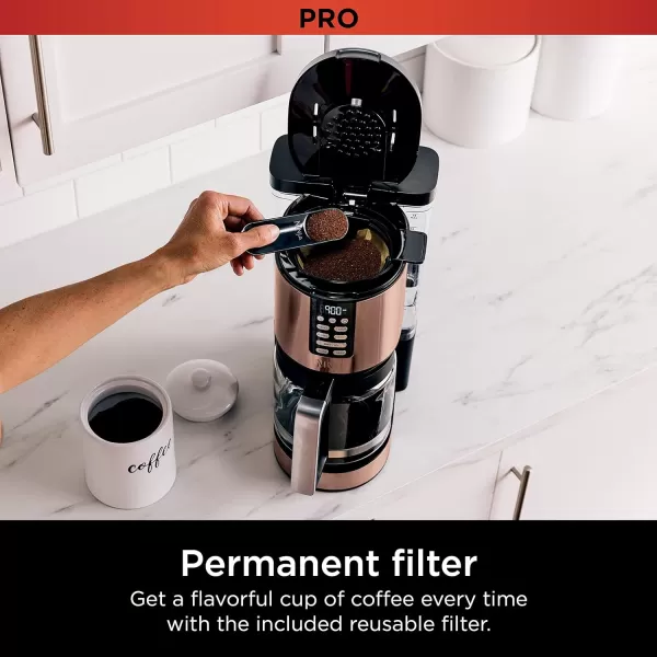 Ninja 14 Cup  Programmable Coffee Maker XL Pro with Permanent Filter 2 Brew Styles Classic ampamp Rich 4 Programs Small Batch Delay Brew Freshness Timer ampamp Keep Warm Stainless Steel DCM201Copper