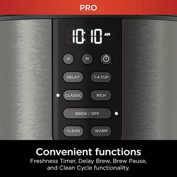 Ninja 14 Cup  Programmable Coffee Maker XL Pro with Permanent Filter 2 Brew Styles Classic ampamp Rich 4 Programs Small Batch Delay Brew Freshness Timer ampamp Keep Warm Stainless Steel DCM201Black Stainless Steel