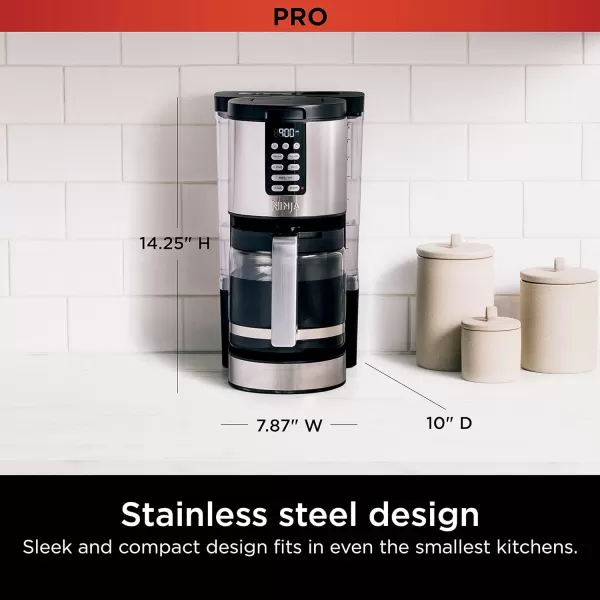 Ninja 14 Cup  Programmable Coffee Maker XL Pro with Permanent Filter 2 Brew Styles Classic ampamp Rich 4 Programs Small Batch Delay Brew Freshness Timer ampamp Keep Warm Stainless Steel DCM201Stainless Steel