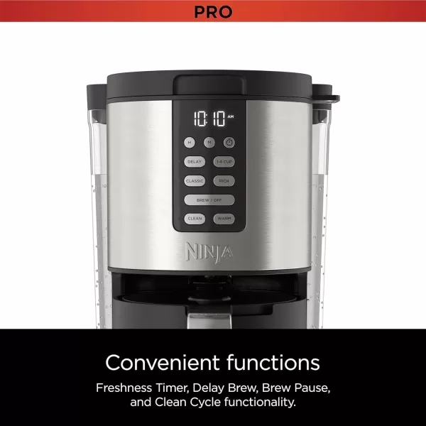 Ninja 14 Cup  Programmable Coffee Maker XL Pro with Permanent Filter 2 Brew Styles Classic ampamp Rich 4 Programs Small Batch Delay Brew Freshness Timer ampamp Keep Warm Stainless Steel DCM201Stainless Steel