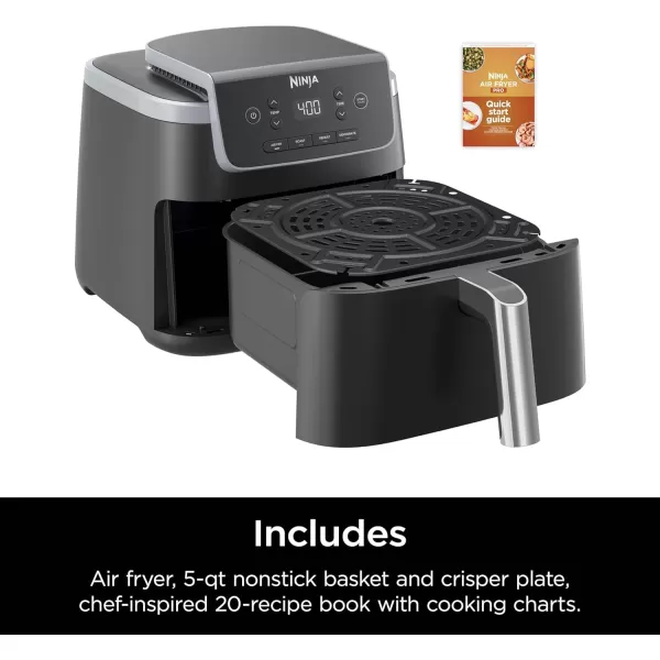 Ninja Air Fryer Pro XL 6in1 with 65 QT Capacity Max Crisp Air Fry Air Roast Bake Reheat Dehydrate Max Crisp Technology with 450F Nonstick Basket ampamp Crisper Plate Grey AF181Black