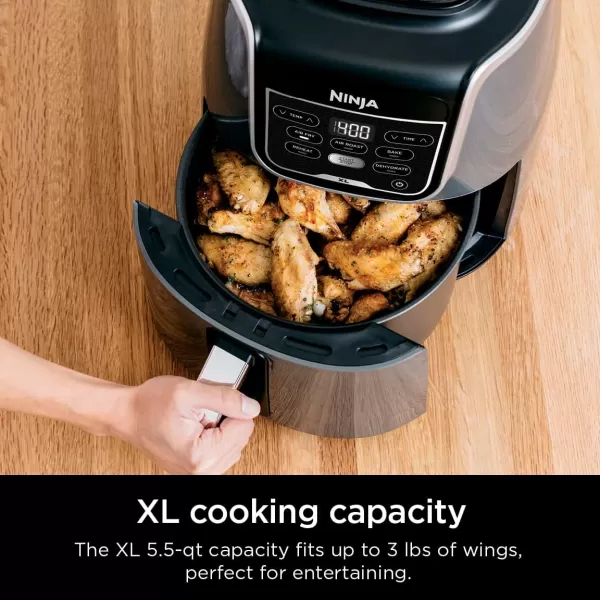 Ninja Air Fryer Roast Bake Air Fry Roast Broil Reheats ampamp Dehydrates 4in1 Fries Frozen Food Veggies and Juicy Meat Less Oil Easy Meals Healthy Meals Compact 4 QT Grey AF10155 QT XL